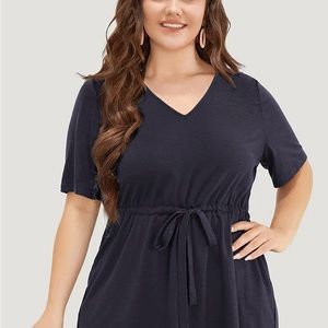 Plain V Neck Drawstring T-Shirt